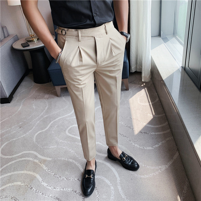 Men's Casual Suit Slim-fitting Ankle-tied Cropped Pants