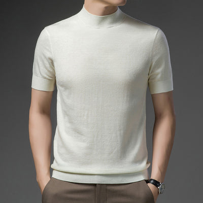 Half Turtleneck Pure Wool Sweater With Short Sleeves Men