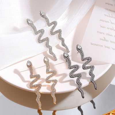 European And American Full Diamond Snake Earrings Elegant High Sense