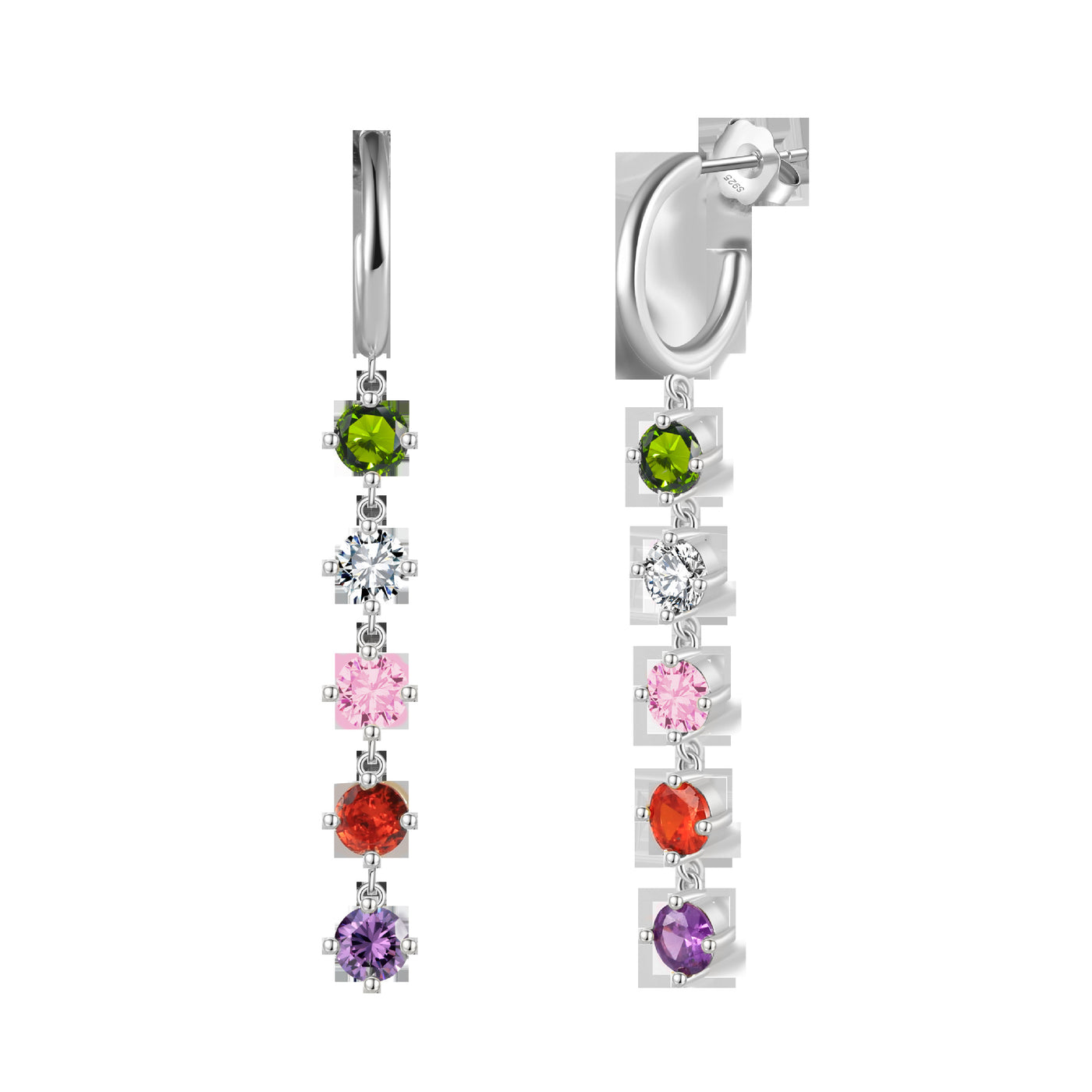 Sterling Silver Colorful Zircon Tassel Earrings