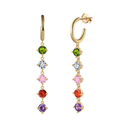 Sterling Silver Colorful Zircon Tassel Earrings