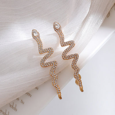 European And American Full Diamond Snake Earrings Elegant High Sense