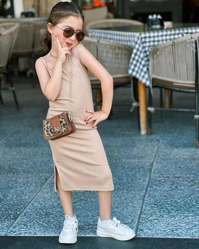 Simple Solid Color Girl's Knitted Camisole Skirt