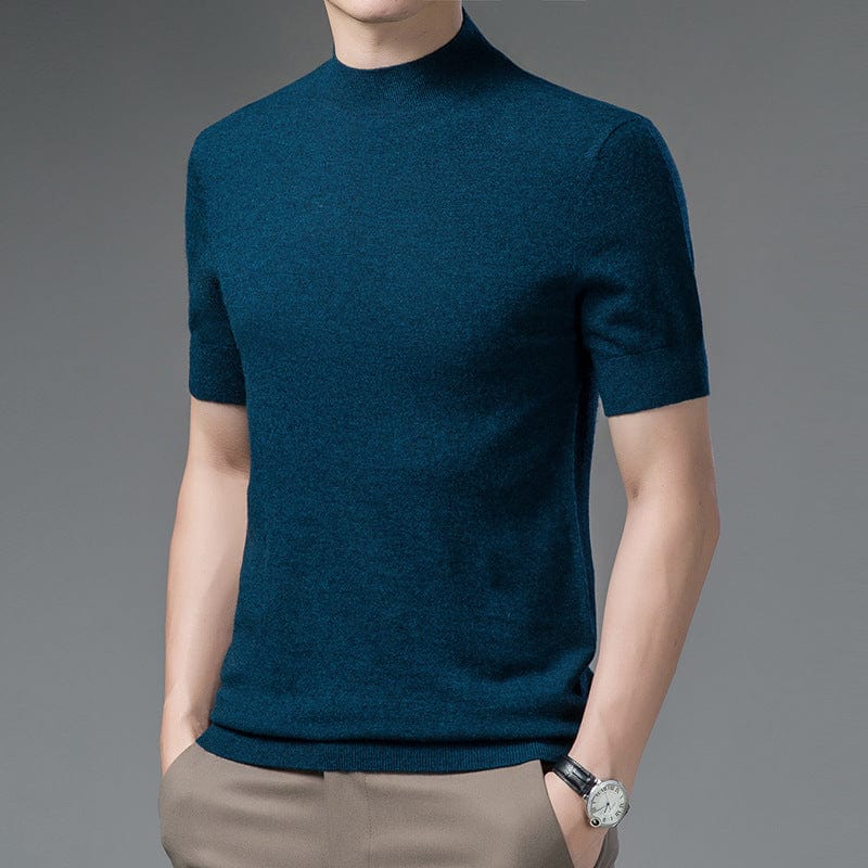 Half Turtleneck Pure Wool Sweater With Short Sleeves Men