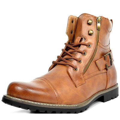 Men's Double Zipper Heavy Machine Leather Boots