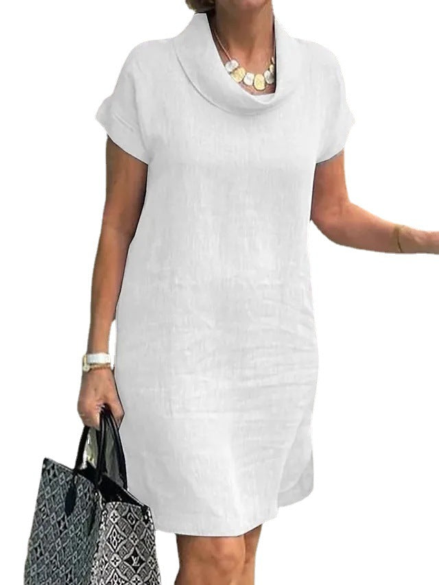 Women's Solid Color Pullover Cotton And Linen Casual Mid-length Dress