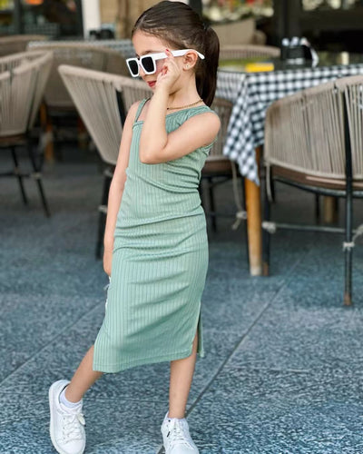 Simple Solid Color Girl's Knitted Camisole Skirt