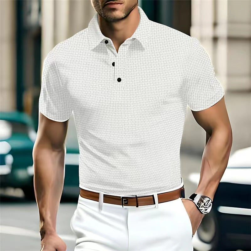 High-end Mesh Ice Silk Short Sleeve Collar Solid Color New Slip Polo Shirt