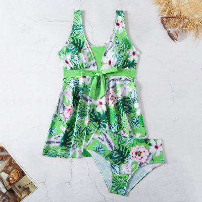 Women's V-neck Printed Split Bikini Swimsuit - HJG