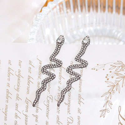 European And American Full Diamond Snake Earrings Elegant High Sense