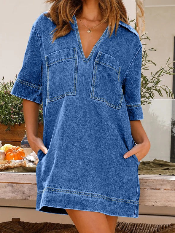 Women's Short Sleeve Loose Denim Dress