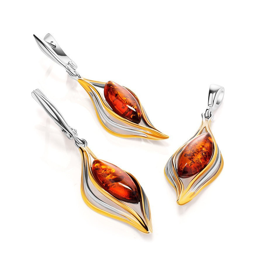 Retro Artistic Earrings Simple Amber Flowers