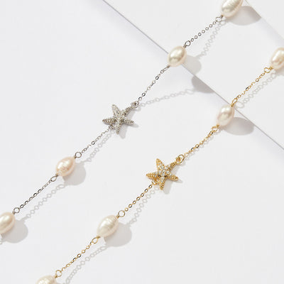 Sterling Silver Freshwater Pearl Starfish Beach Necklace