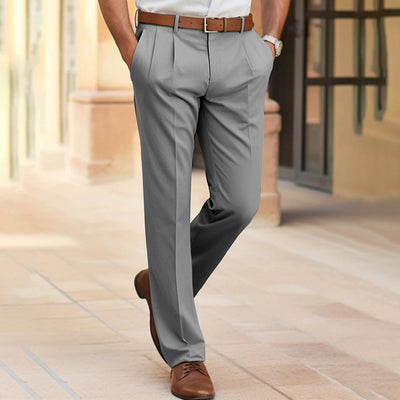 Men's Casual Suit Pants Fashion Trousers Mid Waist Straight Long Pants For Office Business Formal