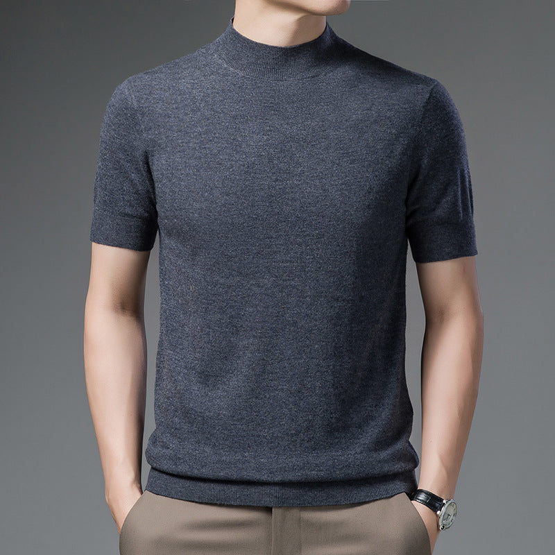 Half Turtleneck Pure Wool Sweater With Short Sleeves Men