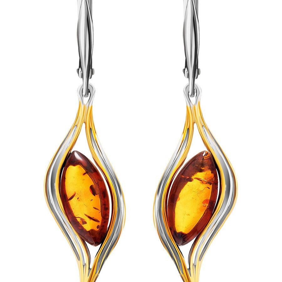 Retro Artistic Earrings Simple Amber Flowers