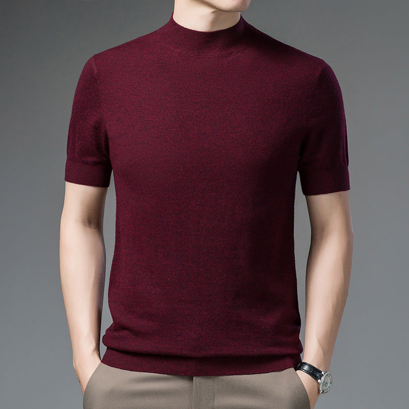 Half Turtleneck Pure Wool Sweater With Short Sleeves Men