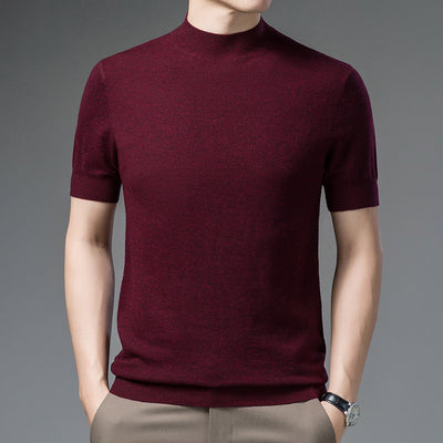 Half Turtleneck Pure Wool Sweater With Short Sleeves Men