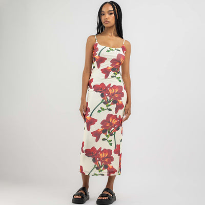 Women's Spaghetti-strap Floral Print Stretch Slim Fit Dress