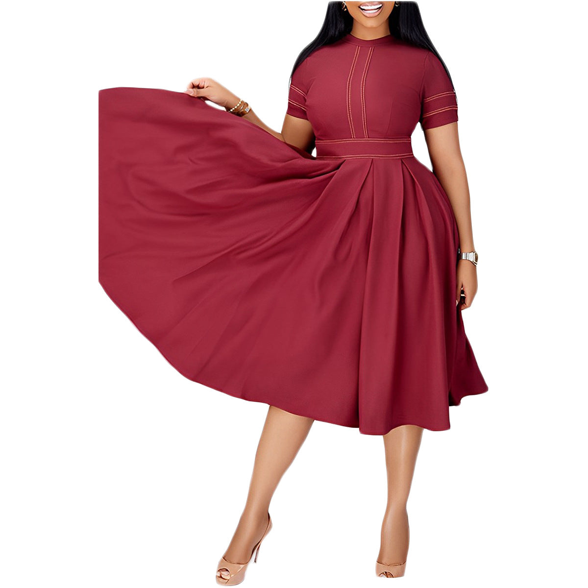 Women's Elegant Stitching Ruffle A- Line Dress