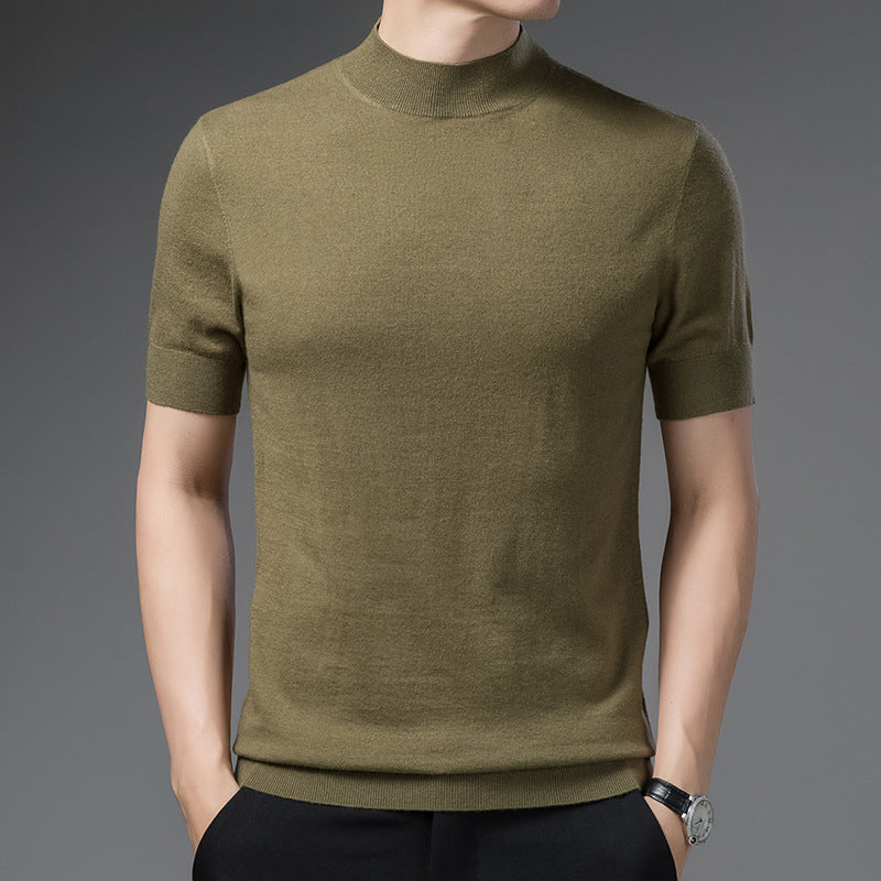 Half Turtleneck Pure Wool Sweater With Short Sleeves Men