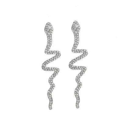 European And American Full Diamond Snake Earrings Elegant High Sense