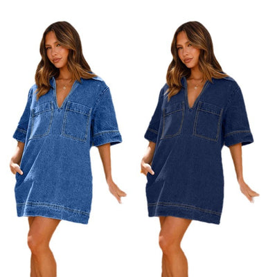 Women's Short Sleeve Loose Denim Dress