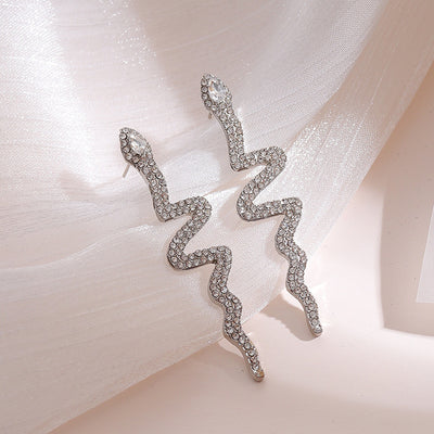 European And American Full Diamond Snake Earrings Elegant High Sense