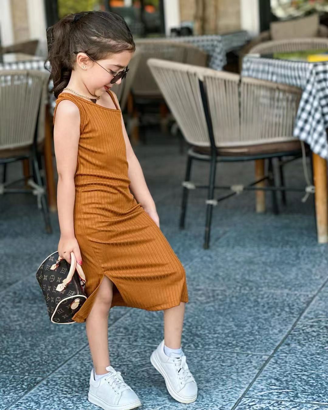 Simple Solid Color Girl's Knitted Camisole Skirt