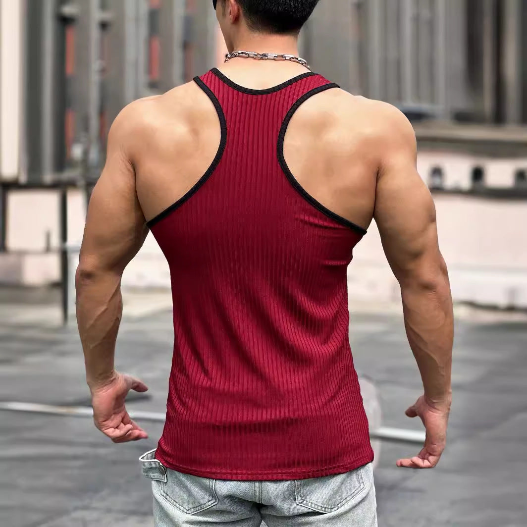 Knitted Vertical Stripes Fitness Sports Slim-fitting Vest