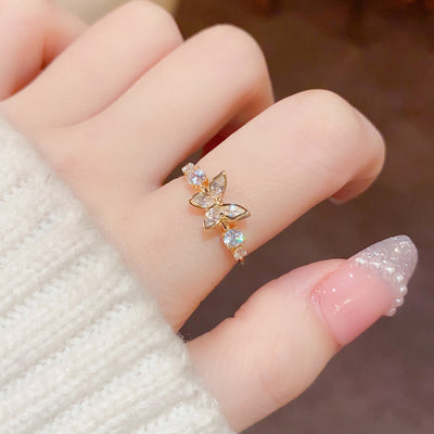 Fashion Jewelry New Style Gold Plated Beautiful Sweet Diamond Inlaid Butterfly Ring Women'S Luxury Temperament Elegant Ring Party Jewelry - HJG