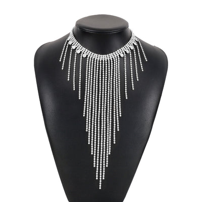 Women's Long Tassel Necklace Rhinestone Exaggerated