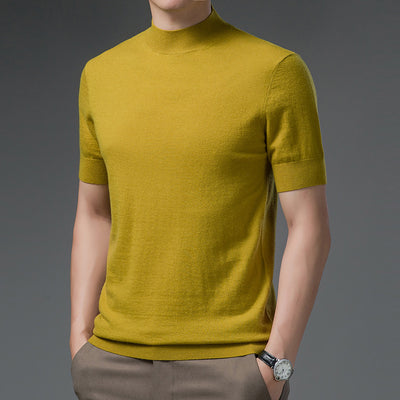 Half Turtleneck Pure Wool Sweater With Short Sleeves Men