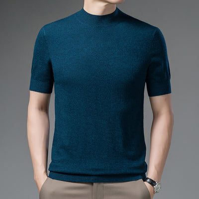 Half Turtleneck Pure Wool Sweater With Short Sleeves Men