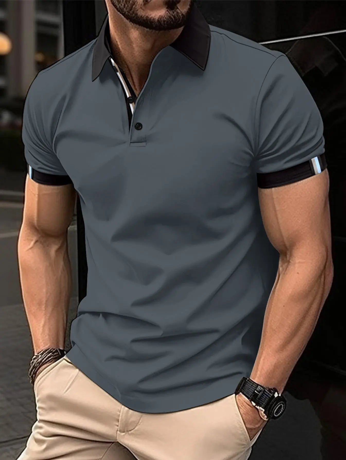 Men's Casual Button Solid Color Short Sleeves - HJG