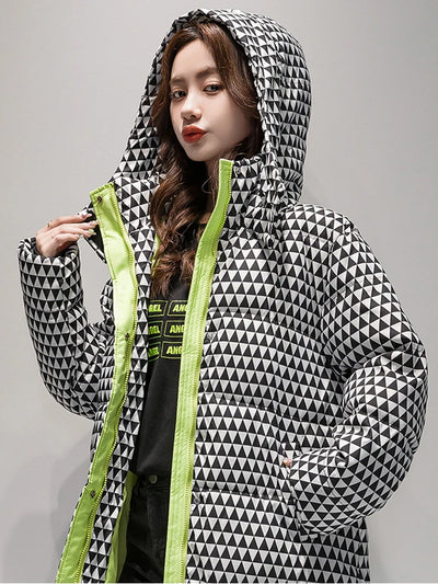 KBAT 2024 Winter Warm Parka Plaid Long Sonw Coat Women's Fashion Thicken Hooded Puffer Jacket Female Windproof Warm Outwear