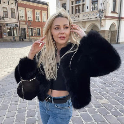 Street Fashion Short Faux Fur Jacket Women 2024 Winter Hot Cool Girls Fluffy Short Fur Jacket