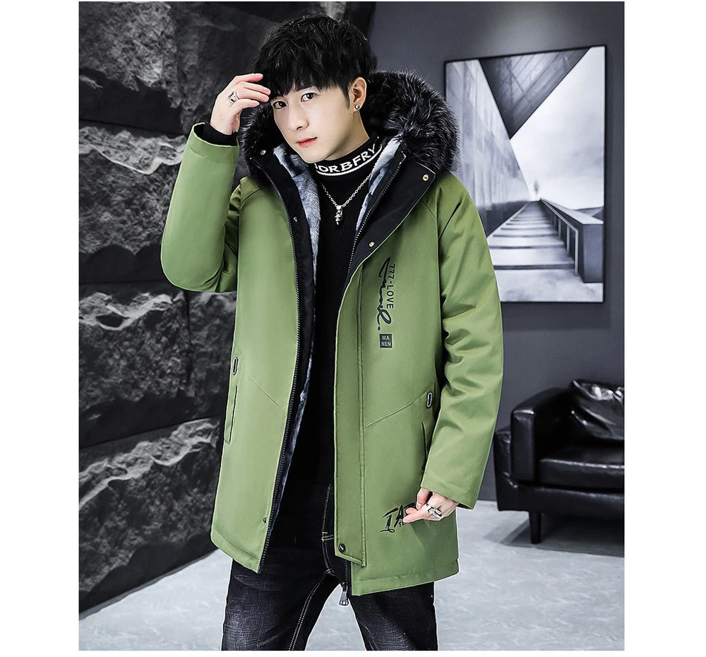 DIMUSI Winter Men's Long Jacket Fashion Male Thermal Parkas Coats Casual Men Classic Fur Collar Warm Padded Jackets Clothing