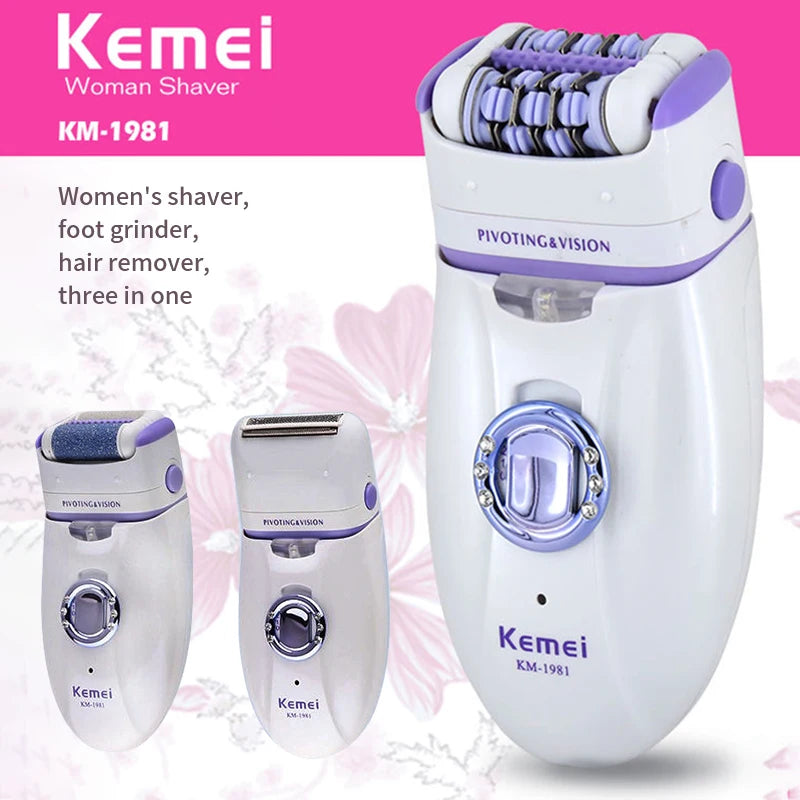 KM-1981 Women Epilator Electric Female Face Hair Removal Lady Shaver Bikini Trimmer Body Depilatory Leg Rechargeable Depilation