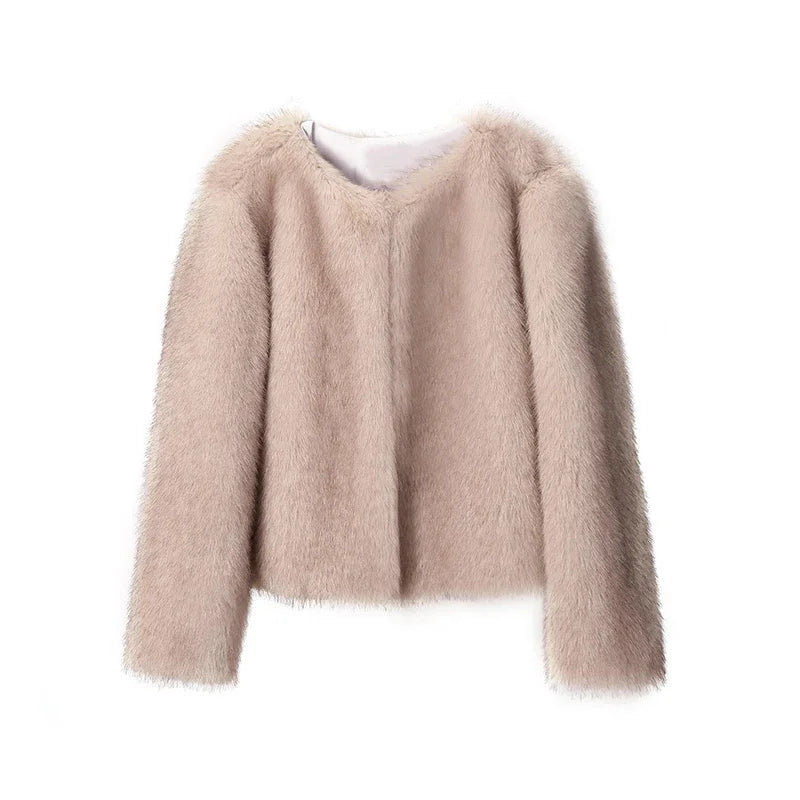 Street Fashion Short Faux Fur Jacket Women 2024 Winter Hot Cool Girls Fluffy Short Fur Jacket