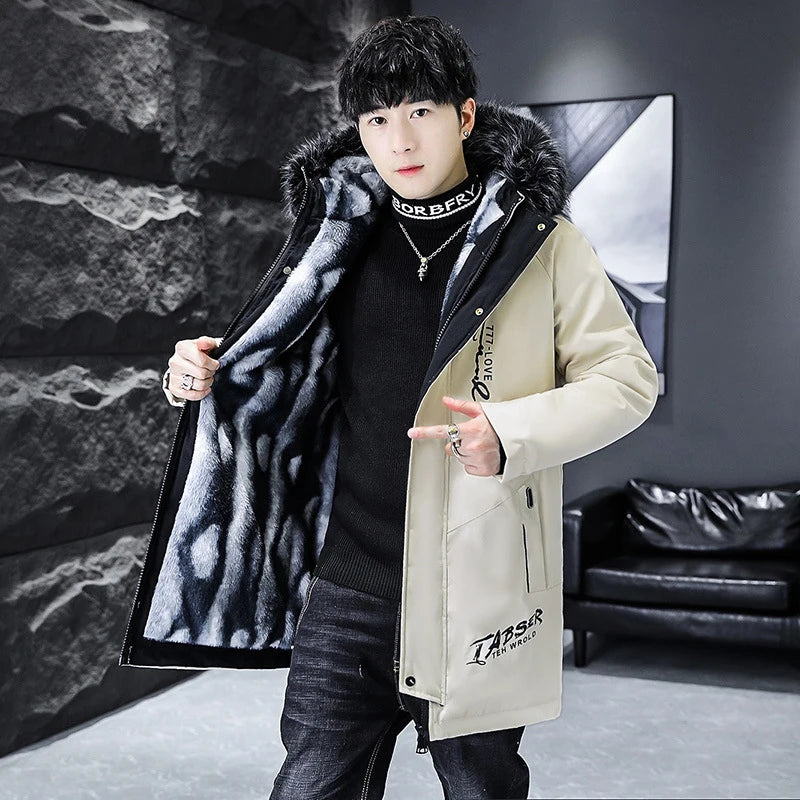 DIMUSI Winter Men's Long Jacket Fashion Male Thermal Parkas Coats Casual Men Classic Fur Collar Warm Padded Jackets Clothing