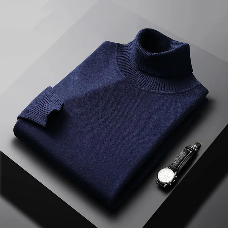 New Autumn Arrival Casual Turtleneck Sweater Men Solid Color Long Sleeve Pullovers