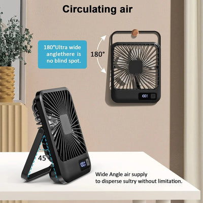 Desk Fan, Portable USB Rechargeable Fan, 180° Tilt Folding Personal Fan With Power Display, 5 Speeds Ultra Quiet Table Fan