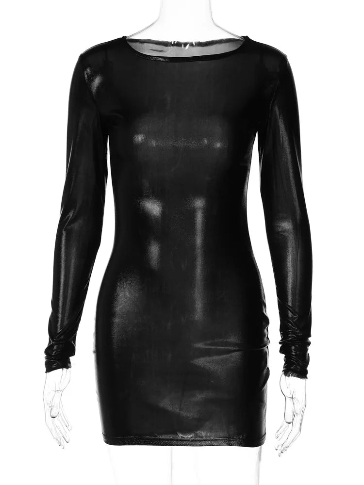 Dulzura Faux Leather Long Sleeve Mini Dress For Women Bodycon Sexy Party Streetwear Clubwear Spring Summer Y2K Outfits Wholesale