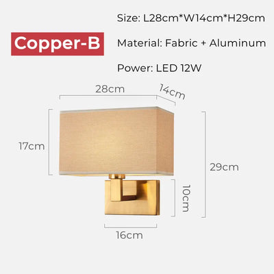 12W Hotel Bedside Fabric Wall Lights with Switch LED Spotlight Reading Wall Lamp Bedroom Study Nordic Home Decor Light Fixture