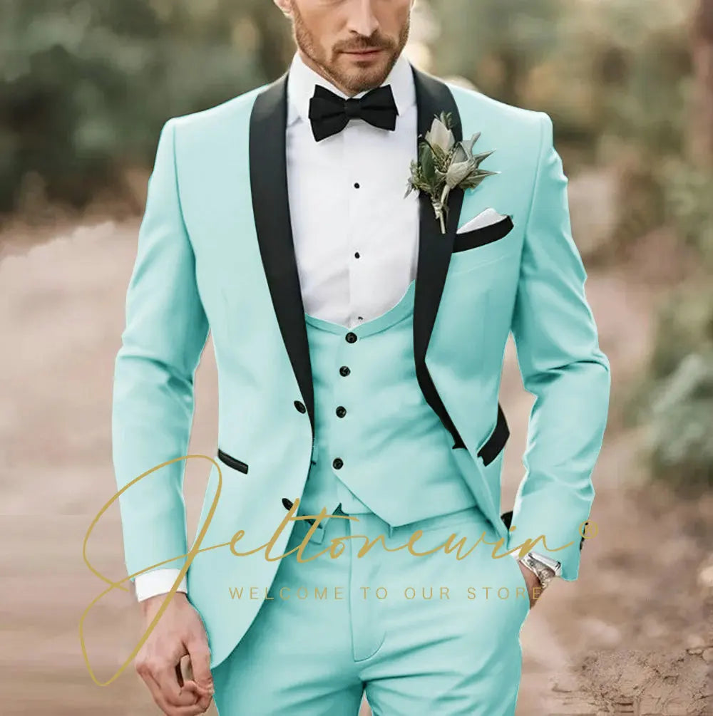 Elegant Light Green Formal Wedding Men Suit Groom Tuxedo Prom Slim Fit Blazer Hombre High Quality Custom 3 Piece Costume Homme