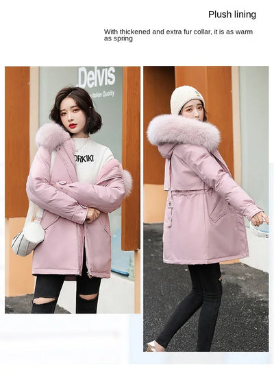 Women Parka Fashion Long Coat Wool Liner Hooded Parkas 2024 New Winter Jacket Slim with Fur Collar Warm Snow Wear Padded Clothes