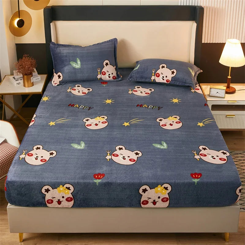 Yaapeet Winter Fitted Sheet Velvet Bedsheets fundas de colchón Skin-friendly Mattress Cover Warm Bed Linen (No Pillowcase)