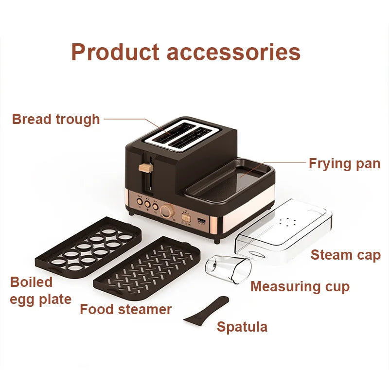 Electric Bread Toaster Oven Breakfast Sandwich Grill Baking Machine Eggs Poacher Boiler Food Steamer Omelette Frying Pan Roaster