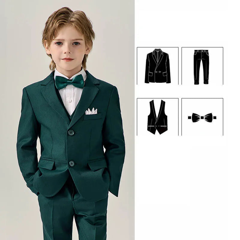 Prince Kids Green Jakcet Vest Pants Bowtie Piano Party Dress Boys Wedding Ceremony Photograph Suit Children Performance Costume